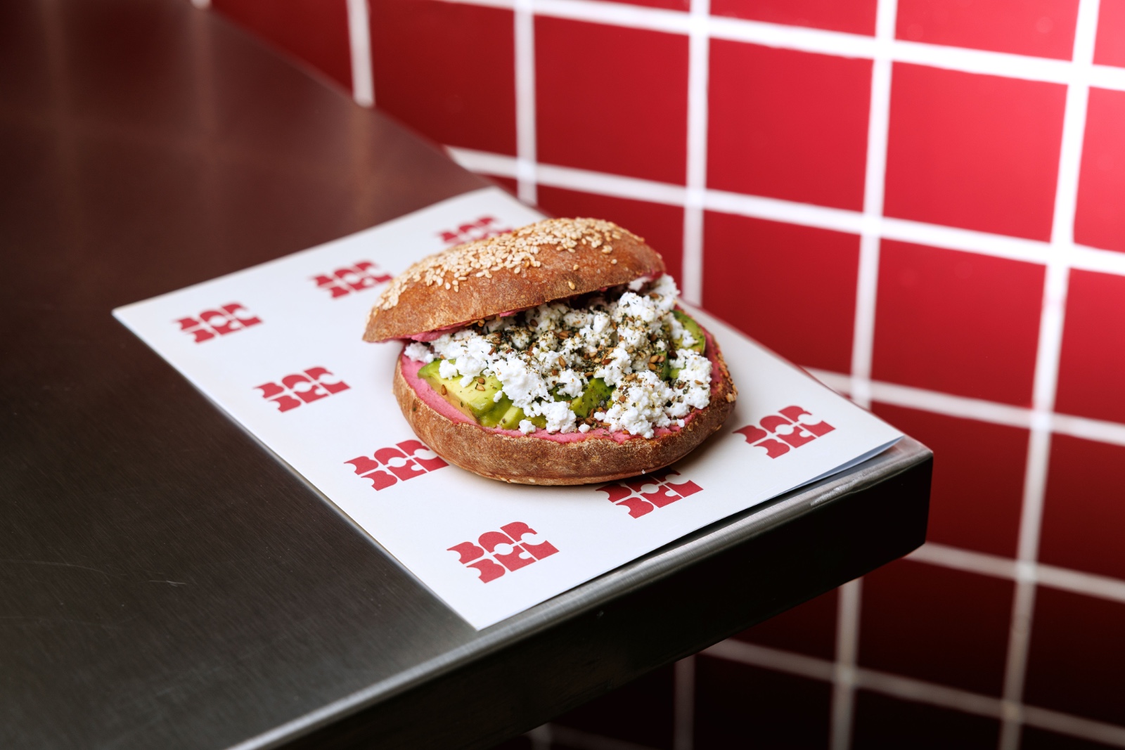 Pink Avo Bagel — beetroot hummus, avocado, cottage cheese, zaatar sprinkles,
sour dough bagel