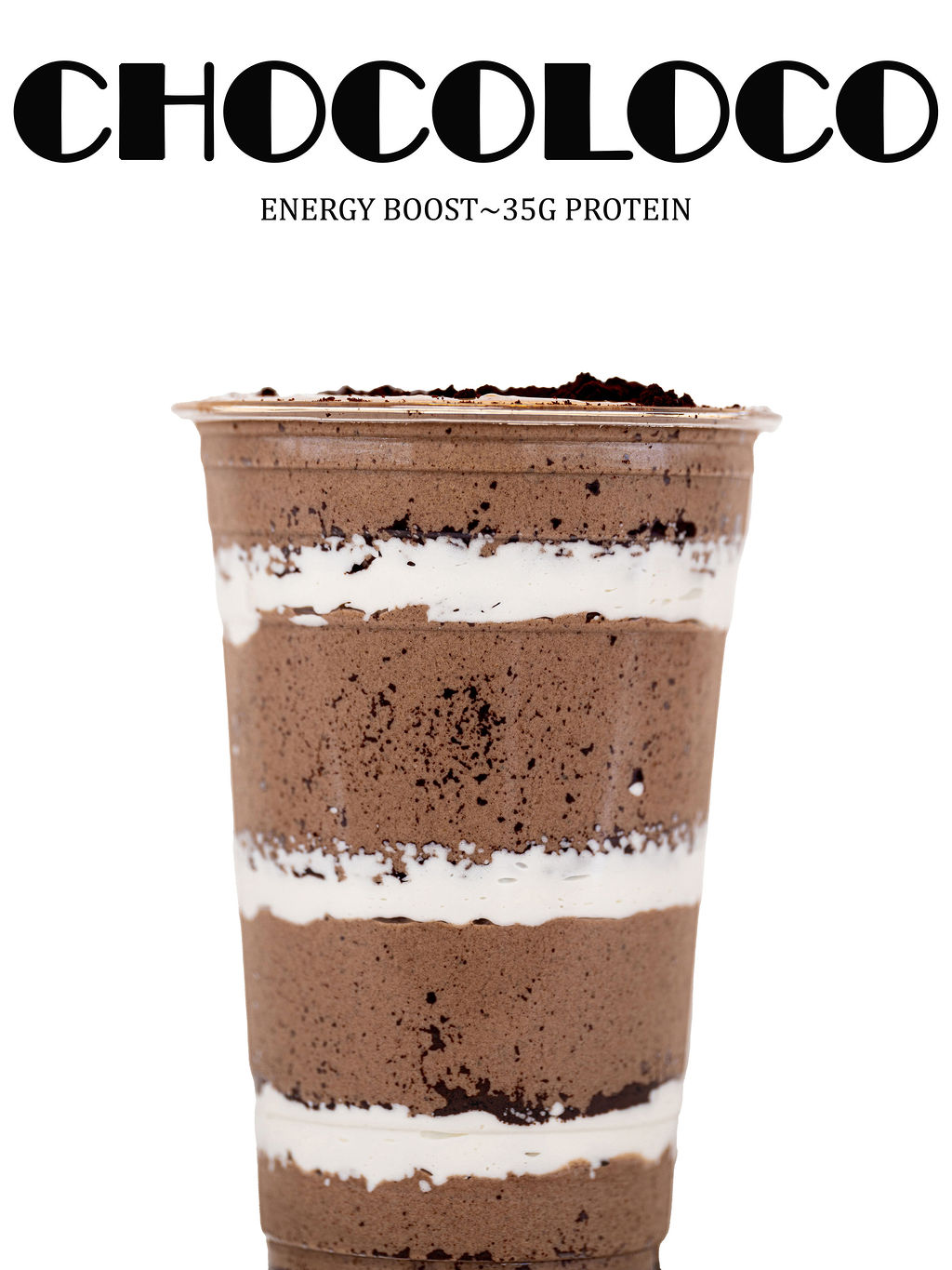 Choco Loco — cacao, espresso, hazelnut, cinnamon, maple syrup, chocolate protein, milk