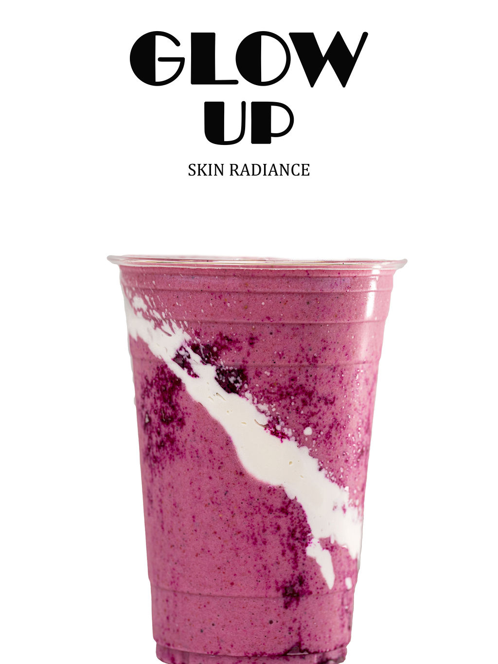 Glow Up — banana, strawberry puree, collagen, pitaya, greek yogurt, maple syrup, milk