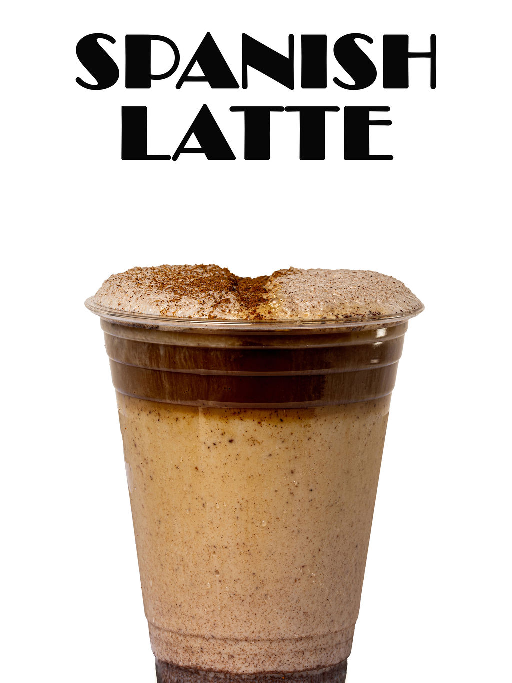 Spanish Latte — espresso, milk, Cream, maple syrup, vanilla syrup, cinnamon, milk foam