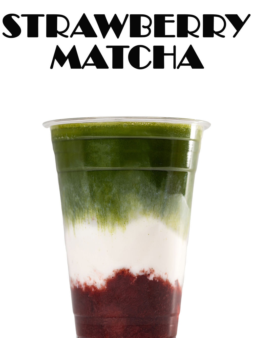 Strawberry Matcha — Strawberry puree, ice, milk, matcha