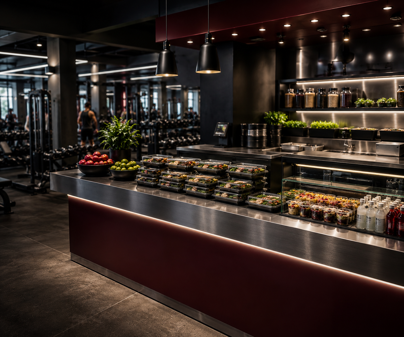 The Barbell Kitchen pickup counter located inside the gym